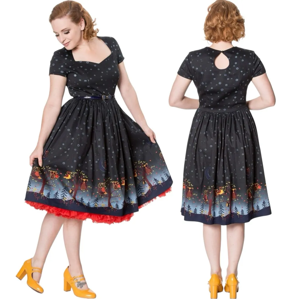 Banned Apparel Retro 50s Woodland Owl Lone Traveller Dress Medium NWT Rockabilly - Image 3