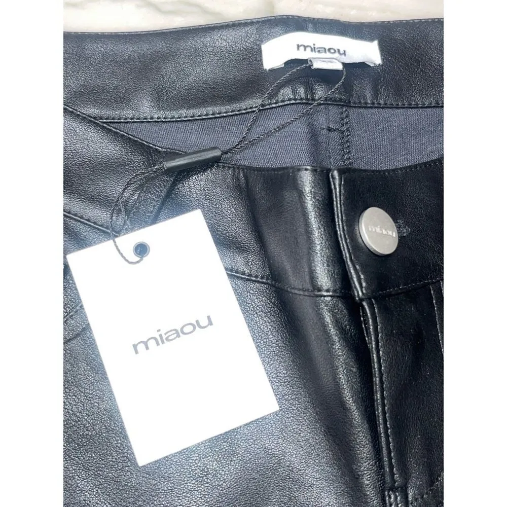 MIAOU Atlas Low Rise Pant in Black XSmall New Womens Faux Leather Vegan Trousers Size XS - Image 11