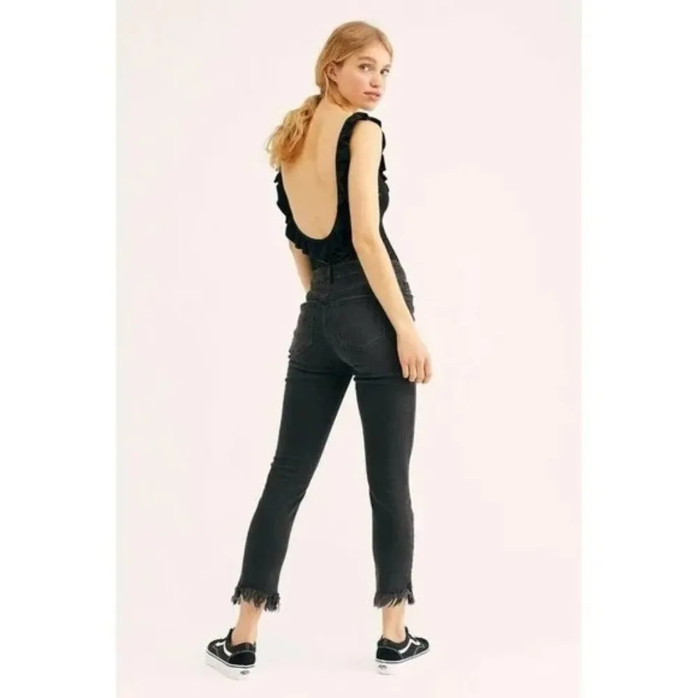 Free People Great Heights Black Frayed Distressed Skinny Jeans 31 - Image 2