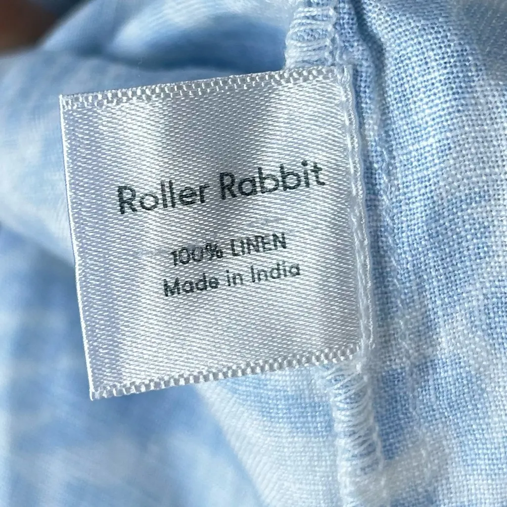 Roller Rabbit 100% Linen Guy Shirt in Blue/White Leaf Print Size Small Coastal - Image 5