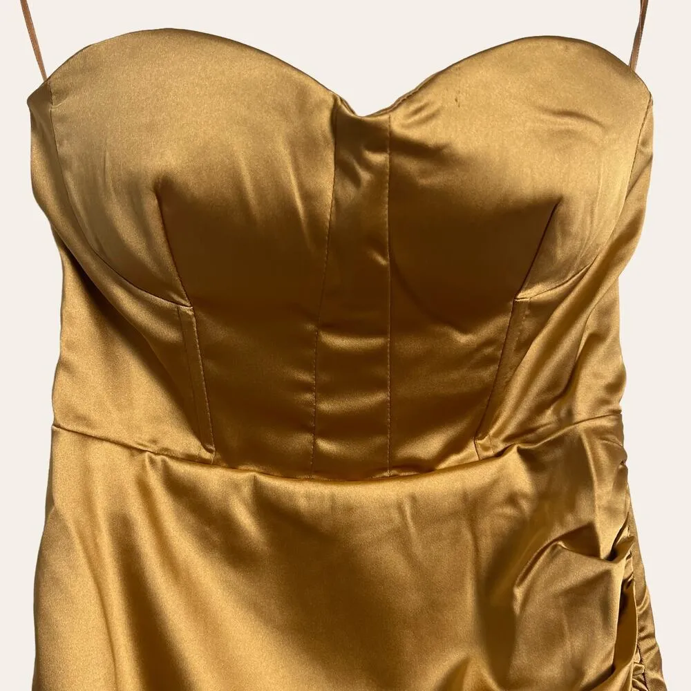 Naked Wardrobe The Statement Gold Bustier Strapless Fitted Mini Dress Sz XS NWT - Image 2