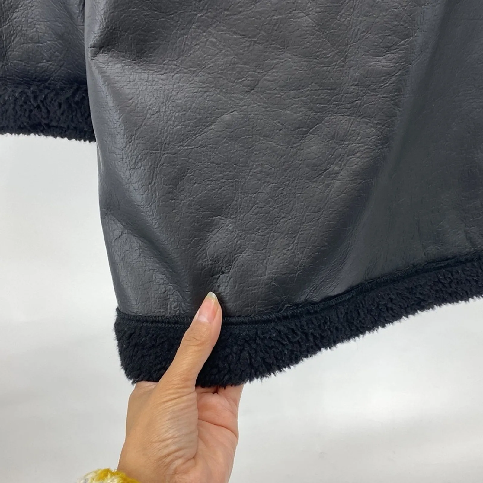 Bryn Walker faux leather fleece lined full zip hooded coat minimalist size S - Image 6