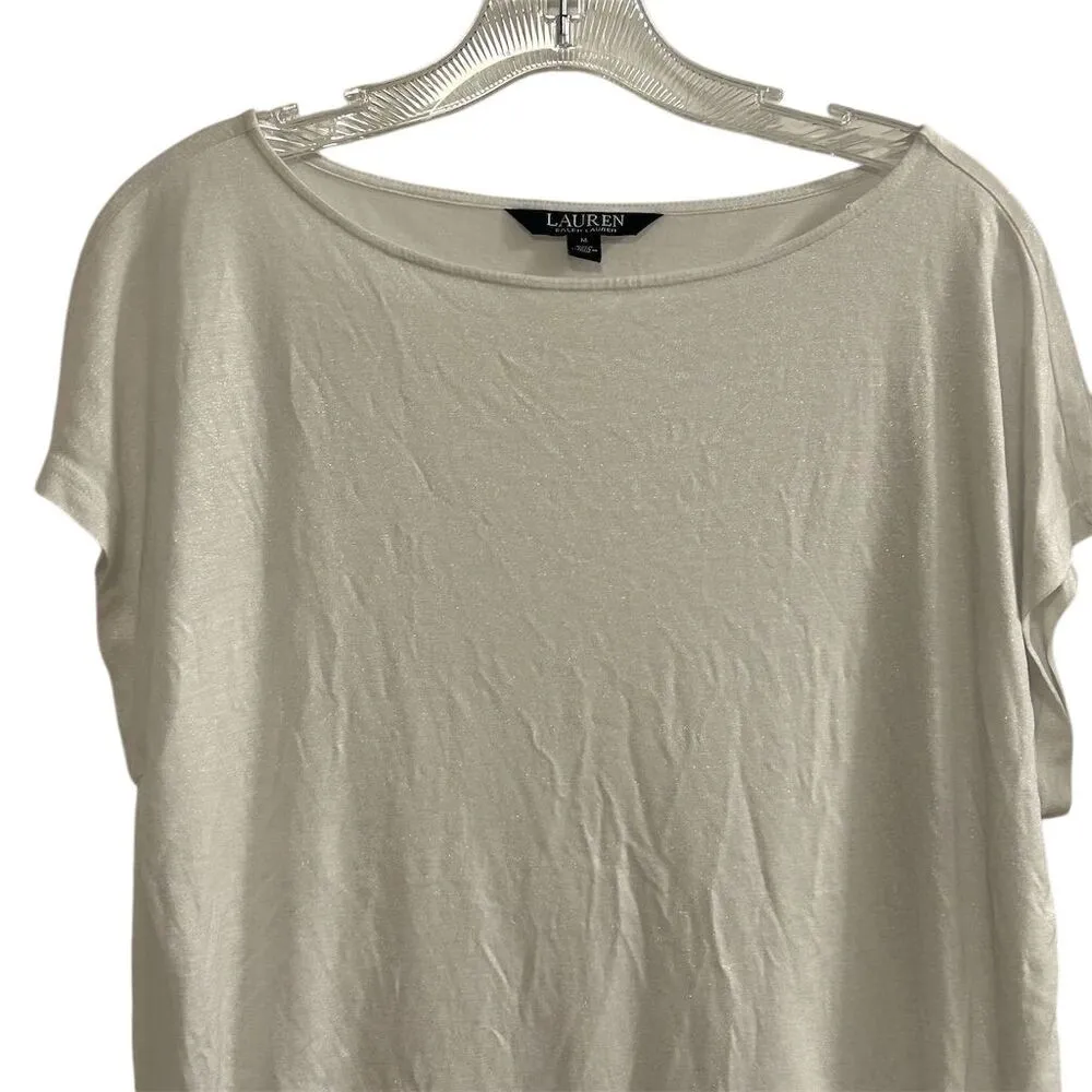 Lauren Ralph Lauren Women's Shimmery White Blouse Size M Casual Spring - Image 5