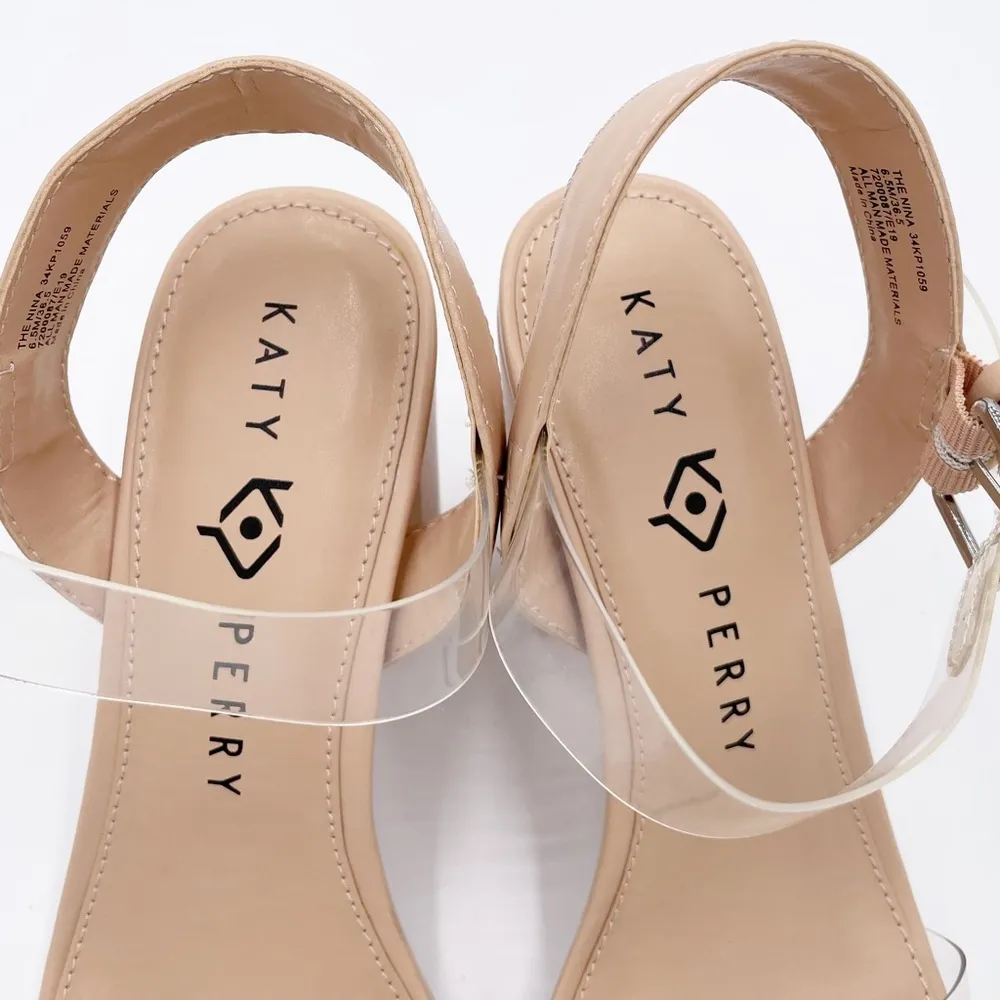 Katy Perry The Nina Embellished Heeled Sandals Faux Leather Clear Strap Size 6.5 - Image 7