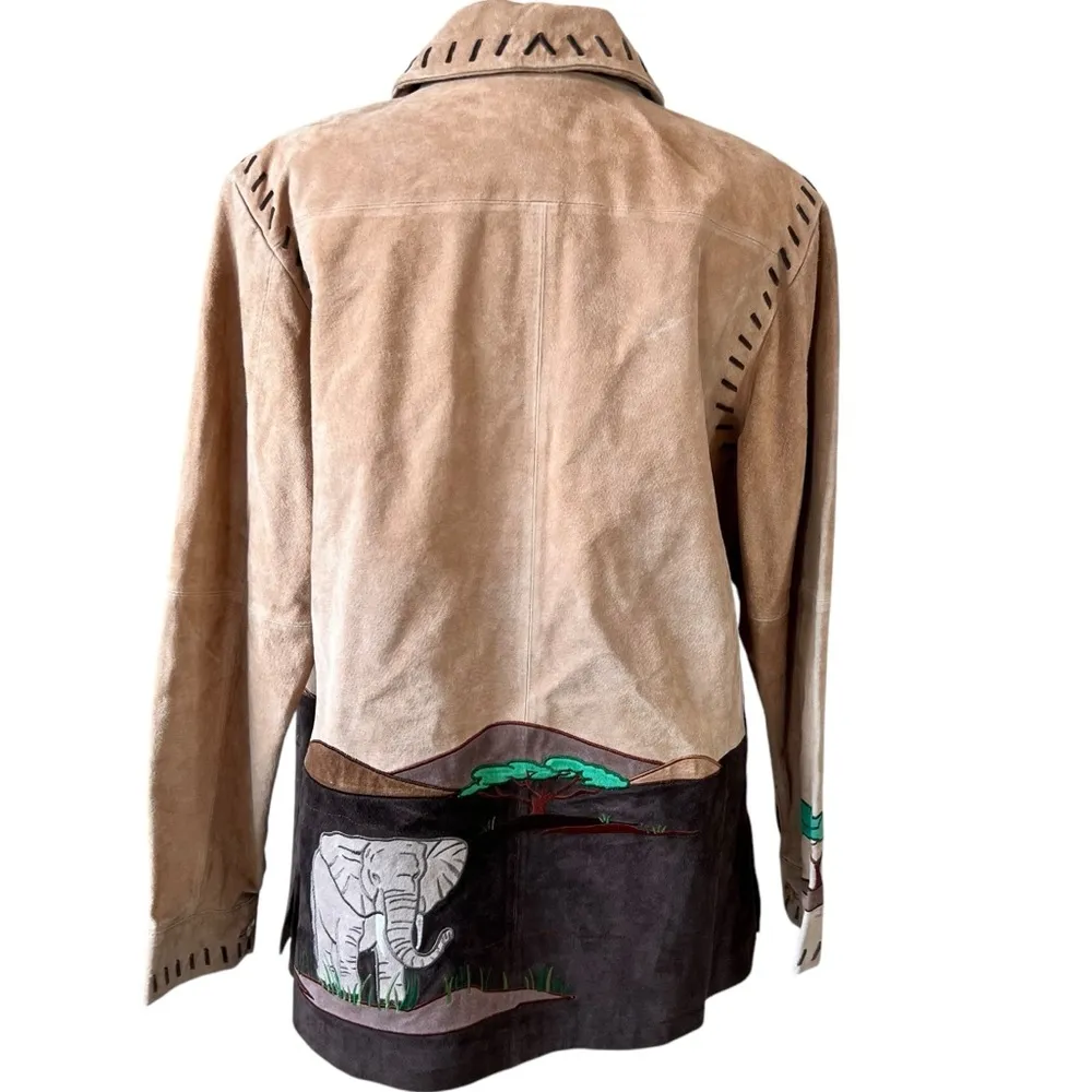 The Quacker Factory Suede Jacket Women Size L Safari Elephant Giraffe Barn Style - Image 16