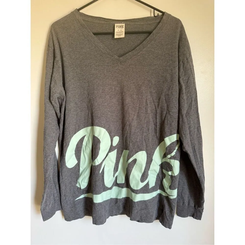 Victoria’s Secret PINK grey long sleeve campus T-shirt sz M women’s comfortable - Image 3