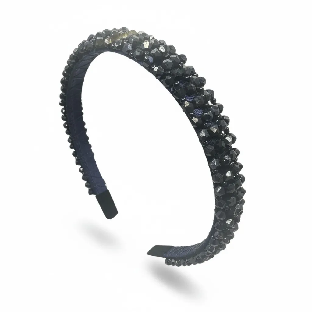 Navy Blue Beaded Sparkly Headband, Festive, Holiday Parties, Weddings, Casual - Image 2