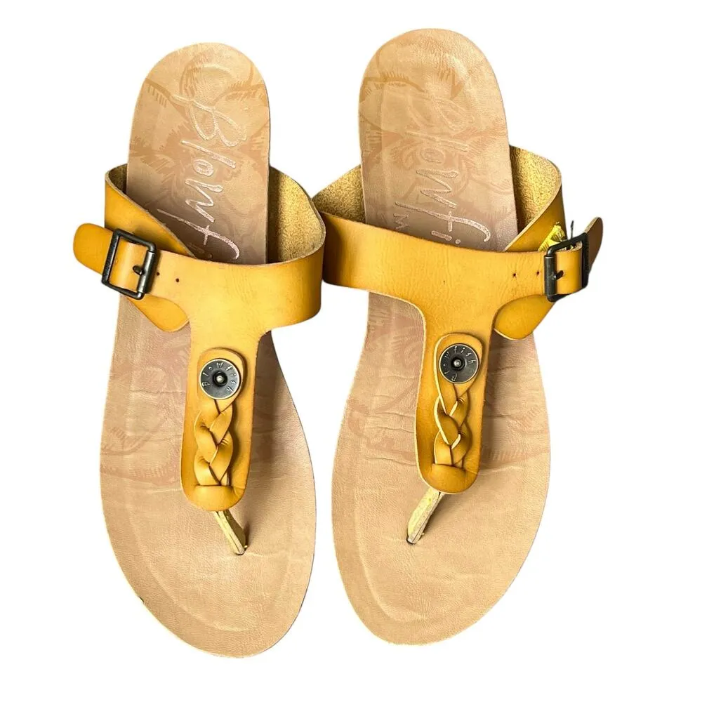 Blowfish Malibu Barro Sandal 9.5 Yellow Buckled T-Strap Comfort Coconut Girl - Image 3