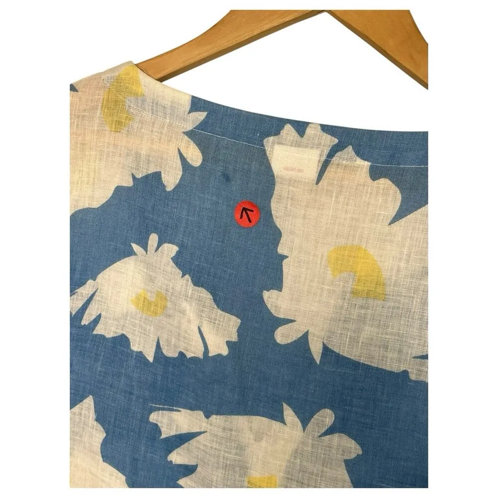 Island Company Top Womens Medium Blue Linen Floral Beach Cottage Coastal Boho - Image 3