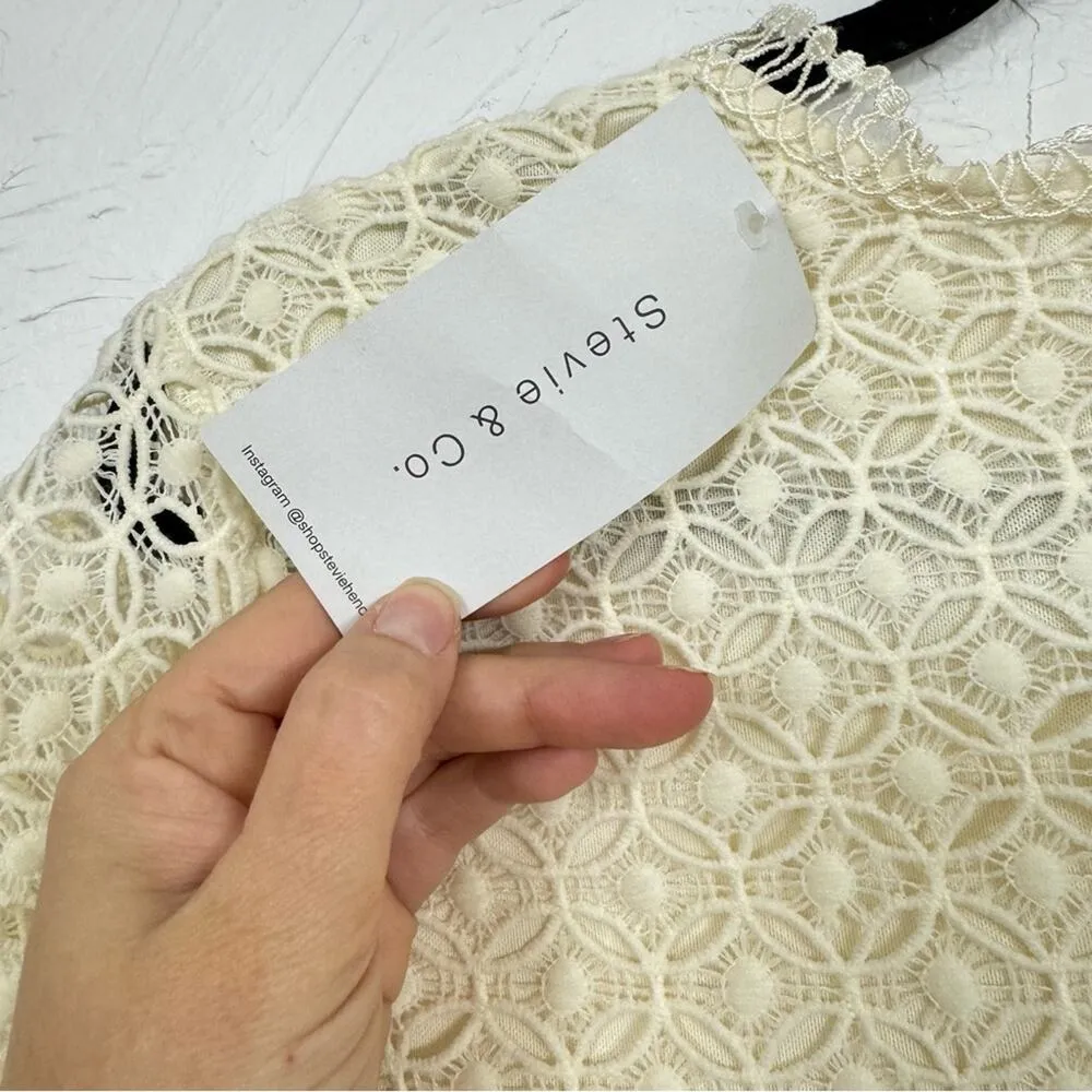 Ellison Cream Crochet Knit Mini Sheath Dress Womens M Eyelet Lace Beachy Boho Size M - Image 9