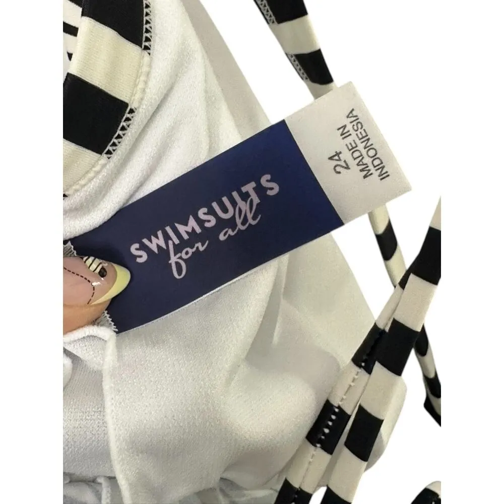 Swimsuits For All Black & White Floral Loop Strap Tankini Top Size 24 New - Image 5