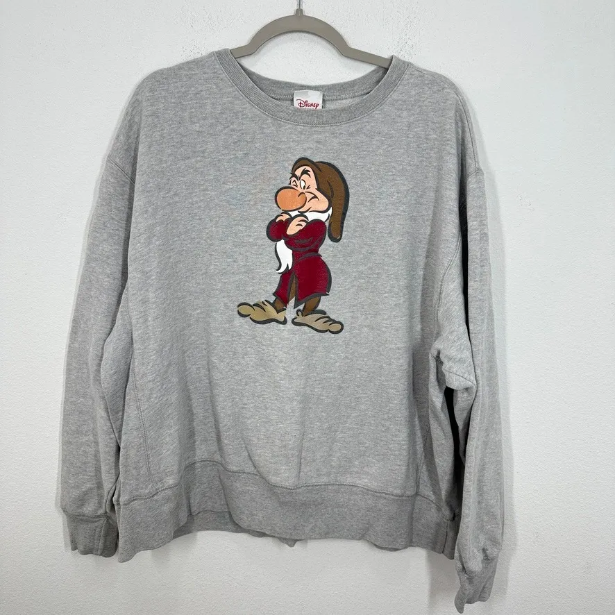 Vintage Disney Store Grumpy Dwarf Sweatshirt Women's XL Gray Graphic Crewneck - Image 2