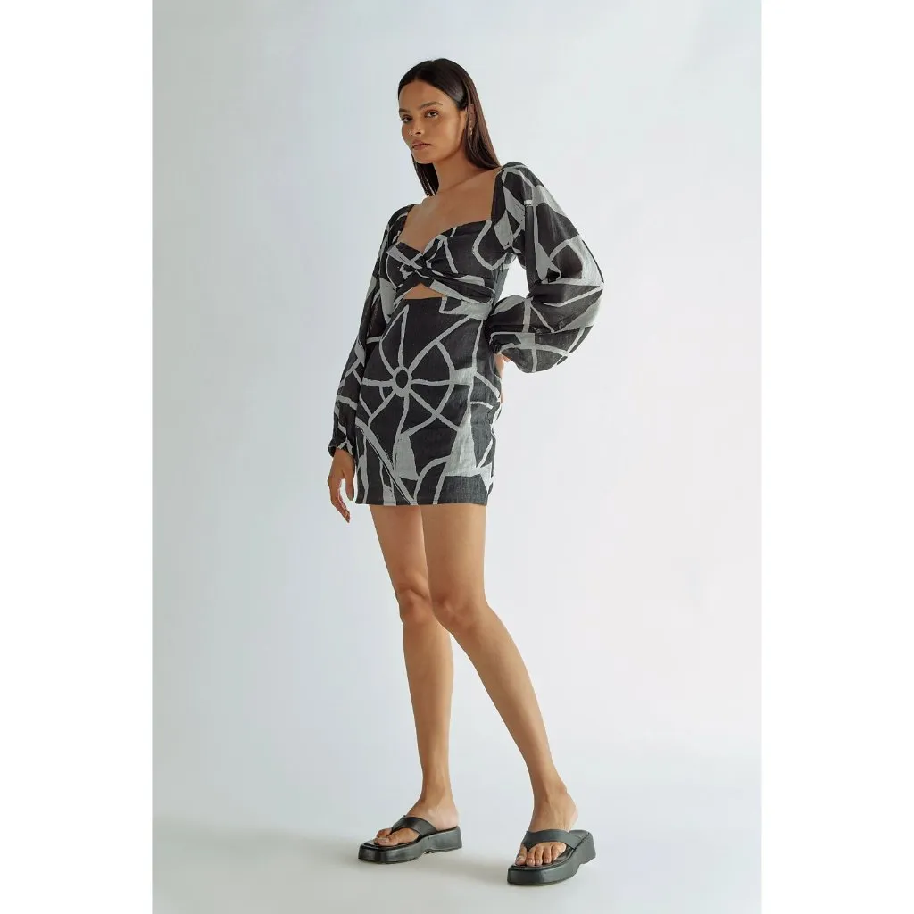 Anthropologie SUMMER AWAY Barths Linen Mini Dress Black Womens Size Medium - Image 4