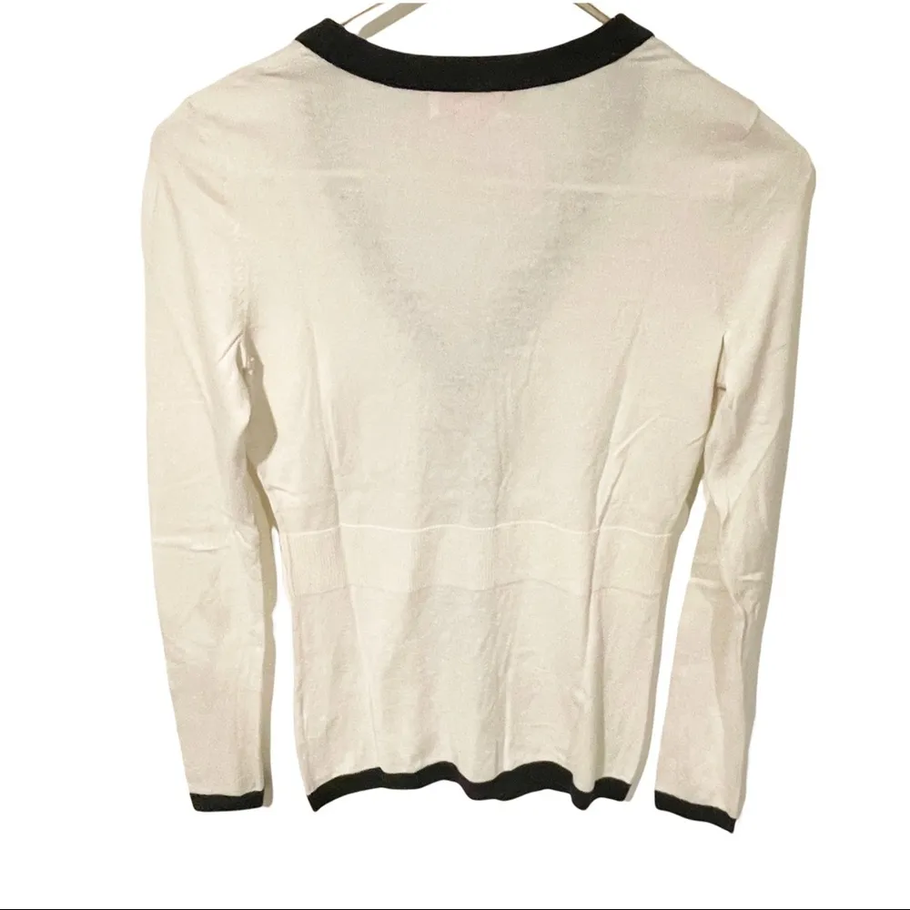 Lilly Pulitzer Size XS White Black Contrast Pearl Pocket Button Up Silk Cardigan - Image 5