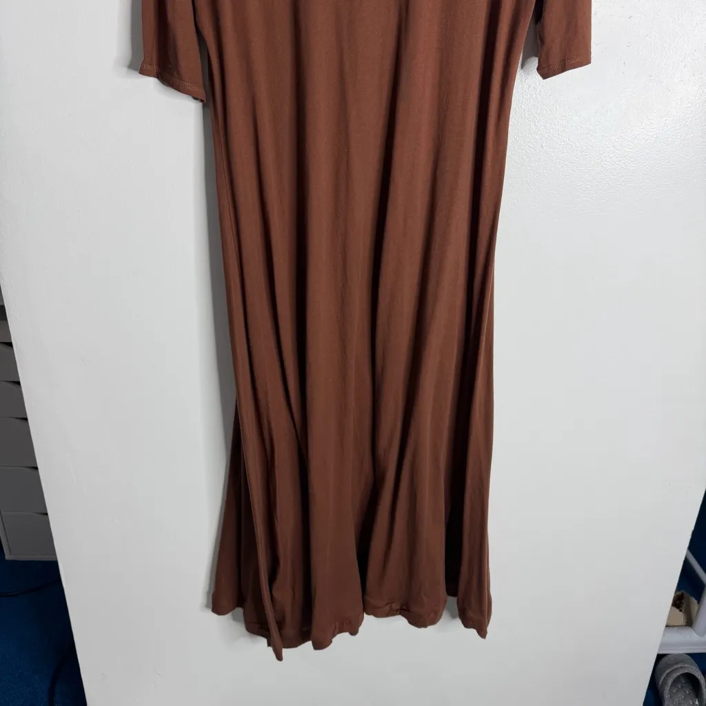 FP Beach Carter Slouchy V-Neck Dress Brown Short Sleeve Resort Coverup Medium - Image 4