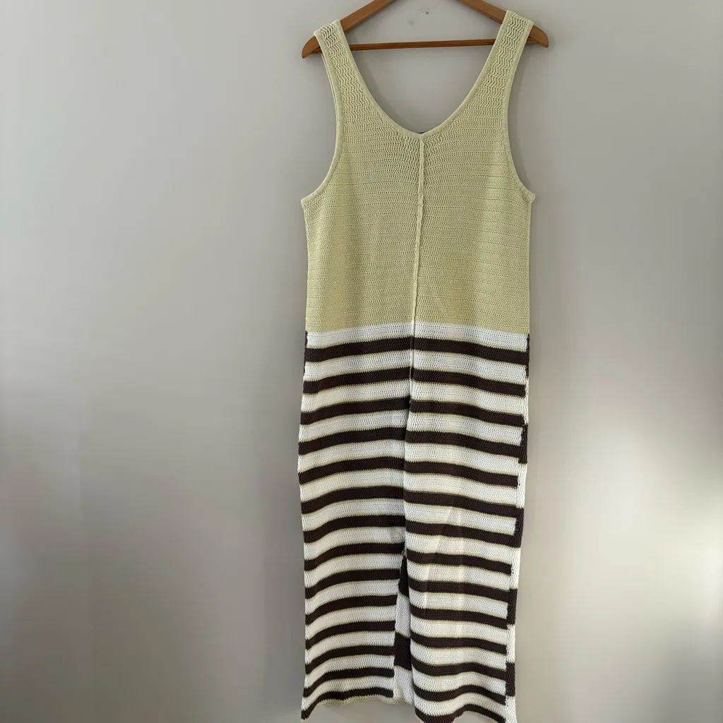 Free People Bloom Fauxchet One-Piece Jumpsuit lemongrass combo striped Knit L - Image 14