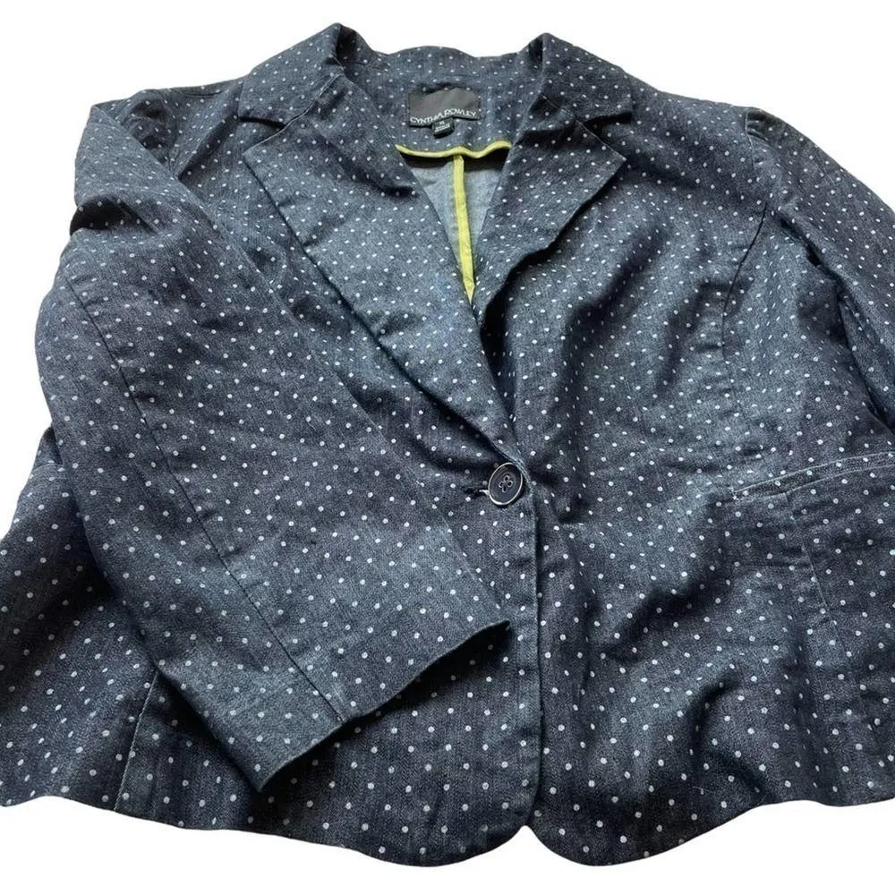 Cynthia Rowley Denim Chambray Blue Jean Blazer Jacket Size XL Polka Dot Preppy - Image 5