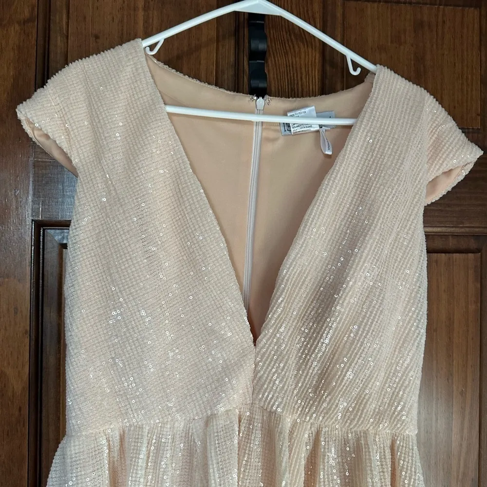 IEENA FOR MAC DUGGAL Sequined Cap Sleeve Fit And Flare Mini Dress In Porcelain - Image 5