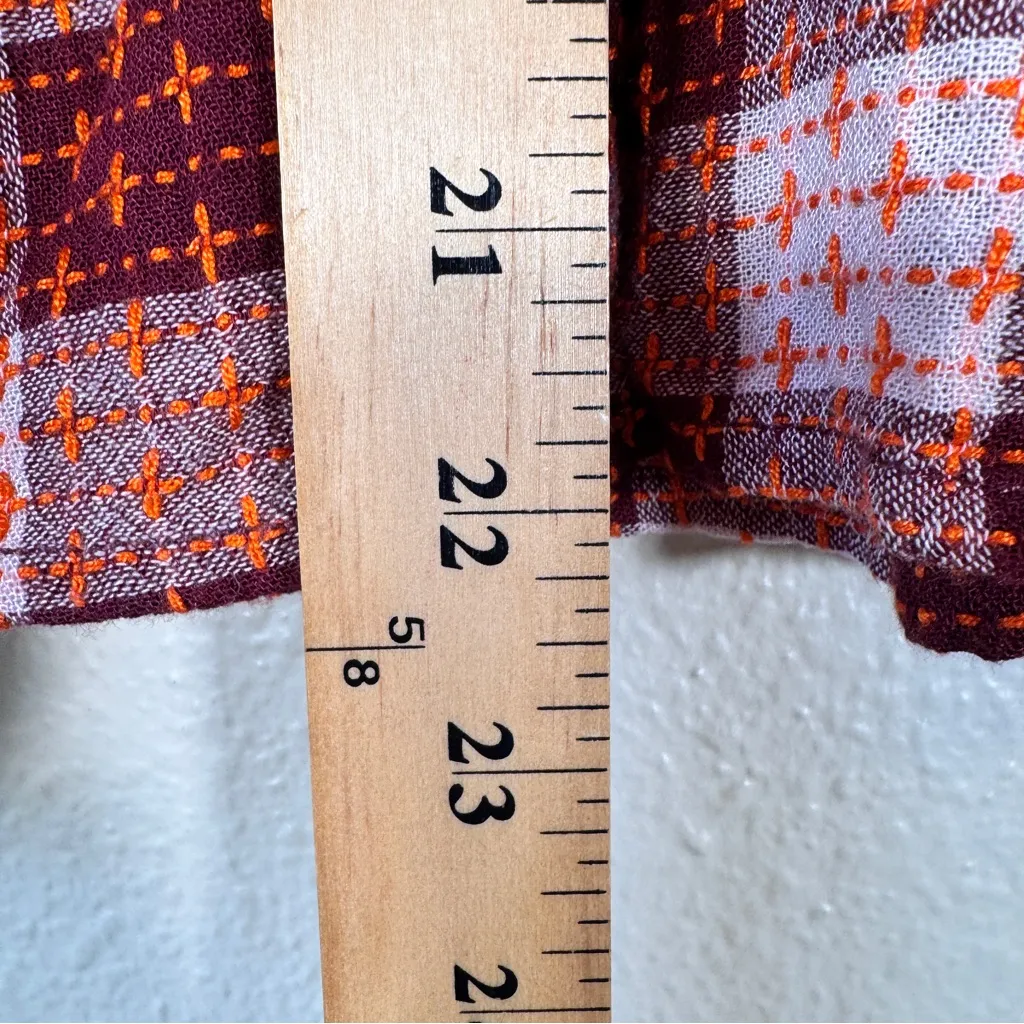 Pilcro Pink Red Plaid Peplum Blouse Womens S Fall Boho Long Sleeve Shirt Top - Image 5