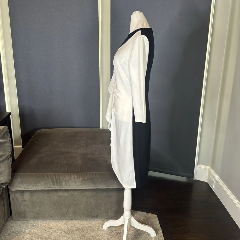 Womens Black & White Asymmetrical Ruffled Front Midi Dress 3/4 Sleeve Size L NEW Size L - Image 5