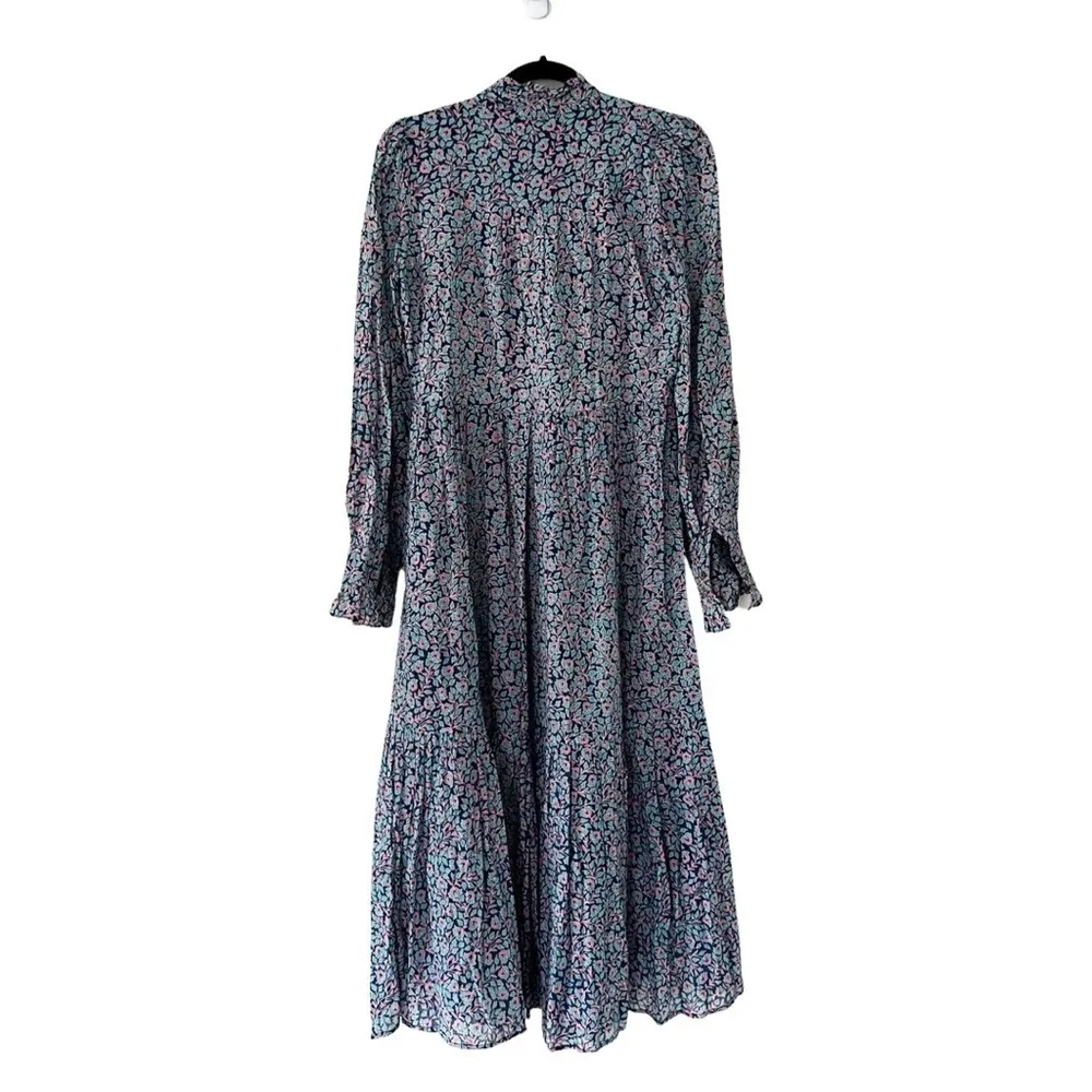 BANJANAN Marion Floral Bow Lilac Ruffled Midi Dress Sz XS Purple - Image 4