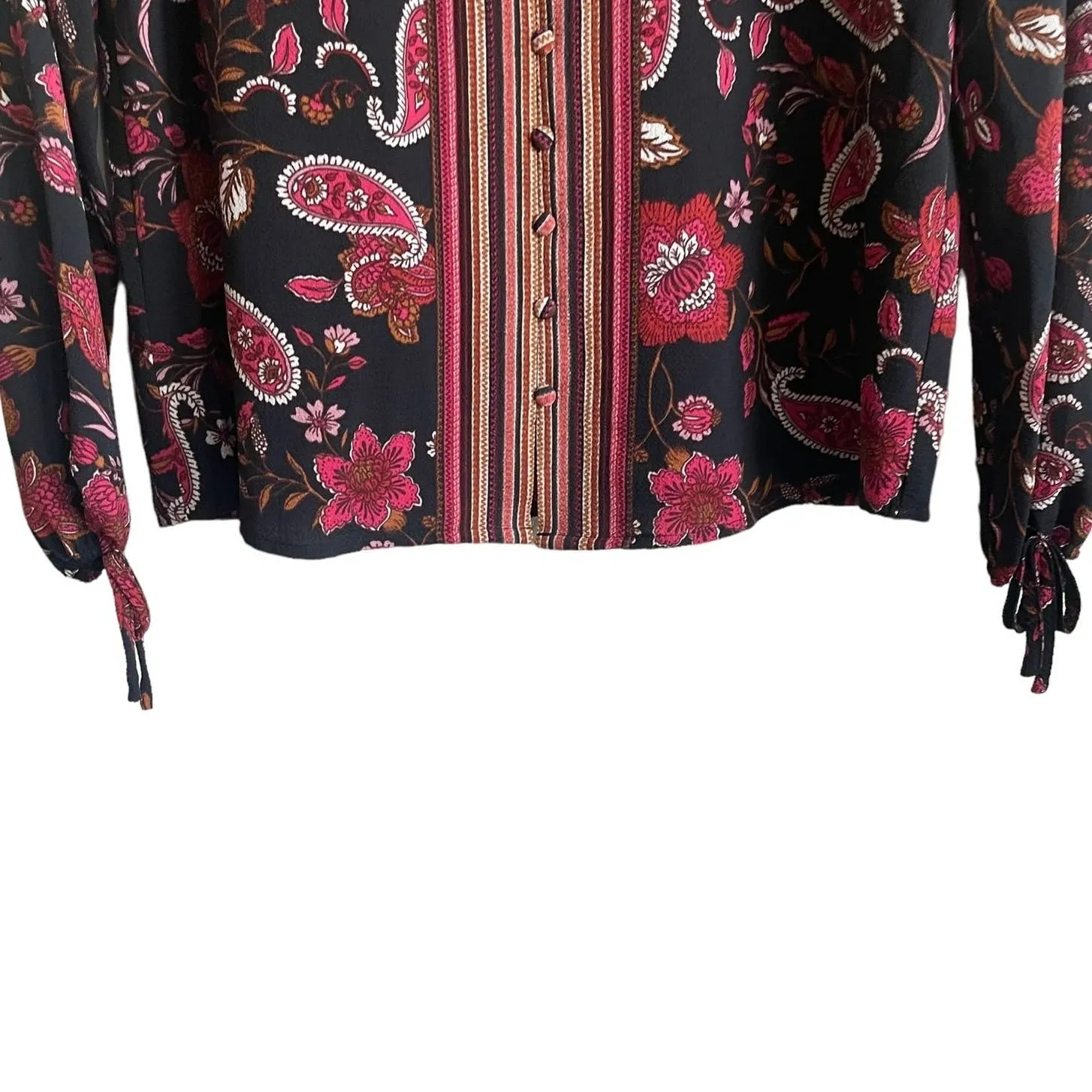 Zac Rachel Women Blouse Top SP Paisley Floral Boho Peasant Tie Sleeve Notch Neck - Image 4