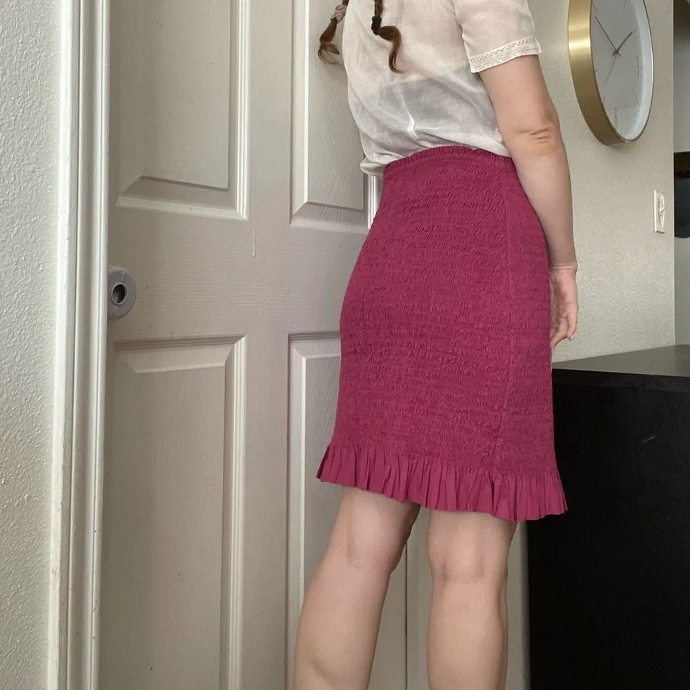 Anthropologie‎ Smocked Pencil Midi Skirt Size Medium Mauve Pink Textured NEW - Image 2