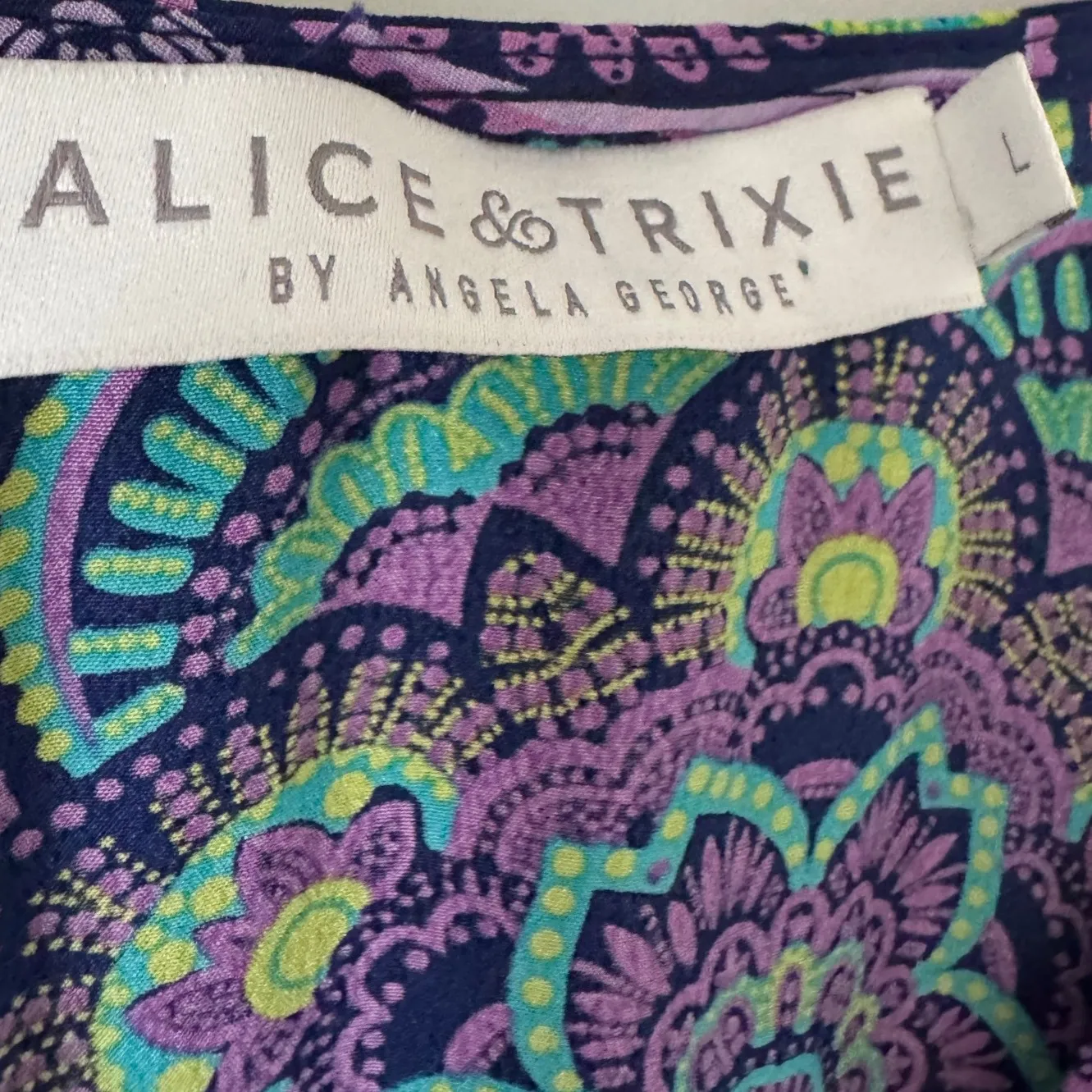 Alice & Trixie sz L Womens 100% Silk Multicolor Floral Chevron Maxi Dress Boho - Image 16