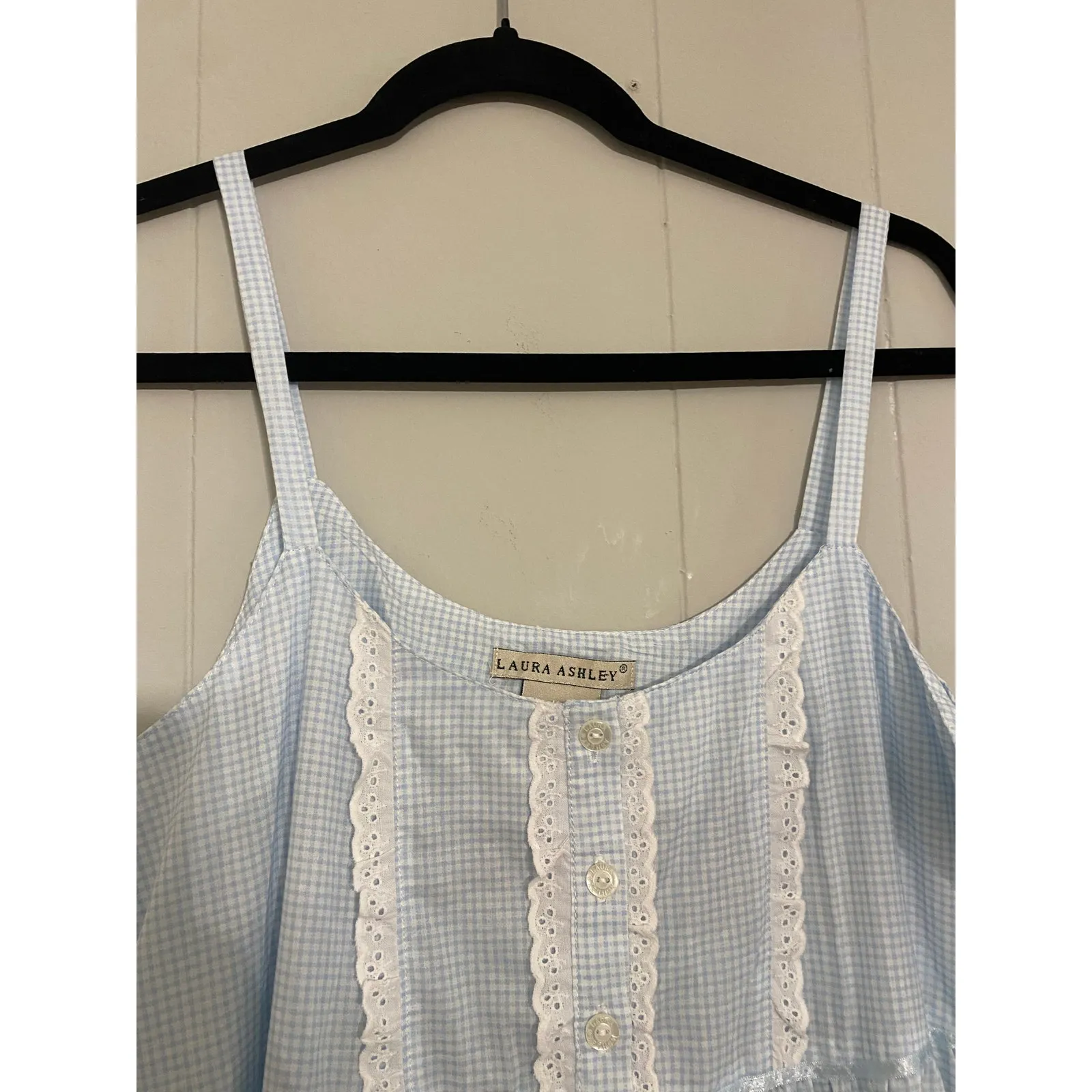 Laura Ashley Blue White Gingham Maxi Sundress Ruffles Ribbon Bow 100% Cotton Med - Image 6