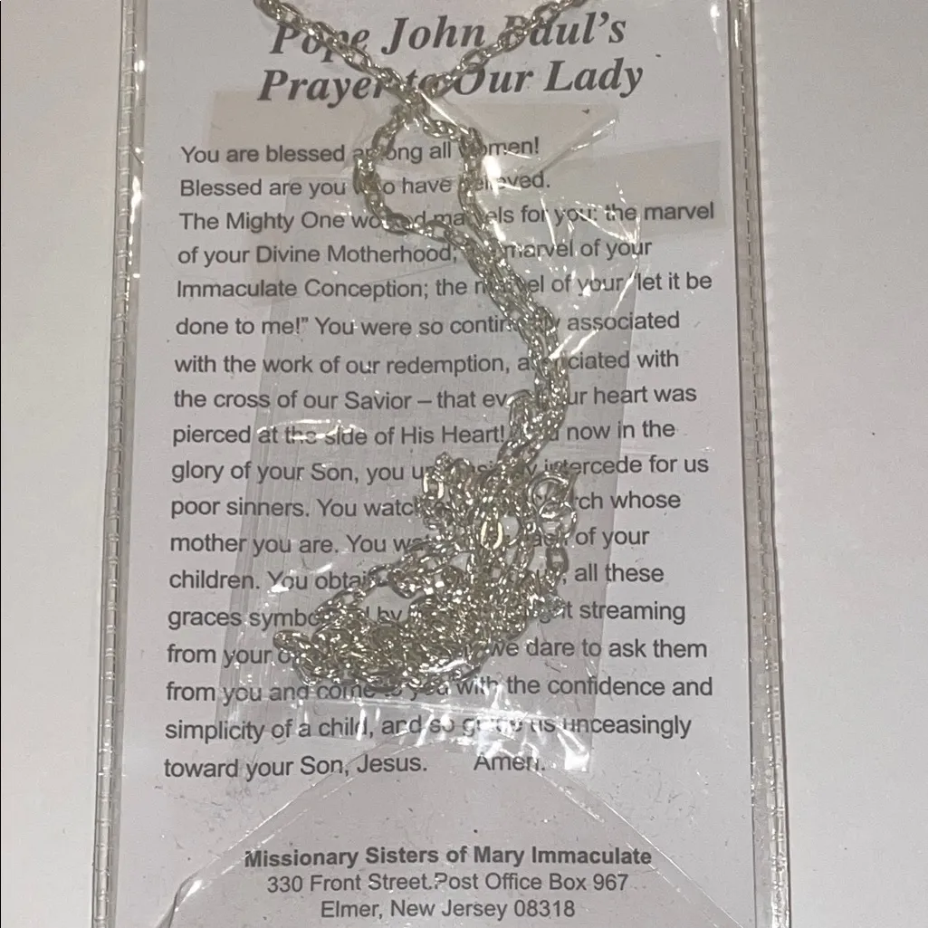Silver Tone Pope John Paul’s Prayer to Our Lady Religious Pendant Necklace - Image 5