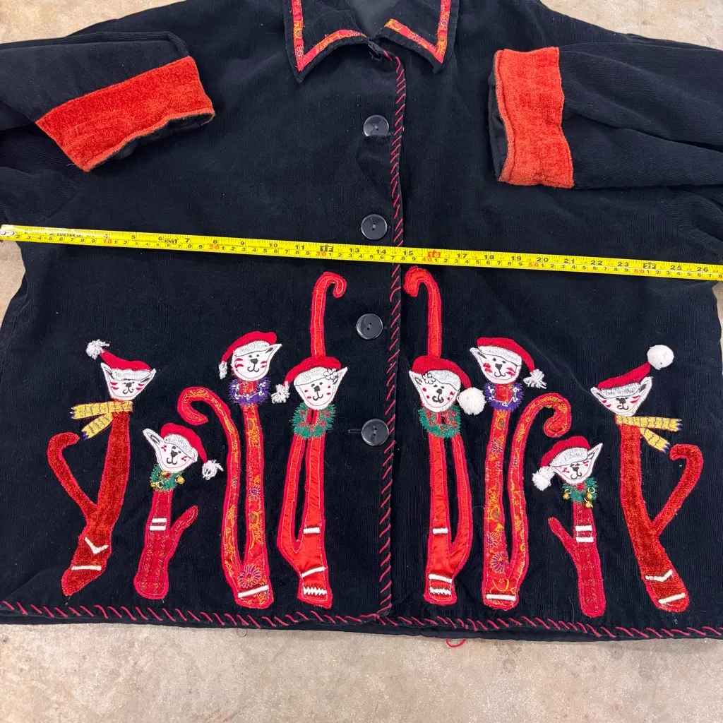 LifeStyle Christmas Cats Vibtage Jacket Fine Wale Corduroy Black Womens Plus Sz Size XXL - Image 10