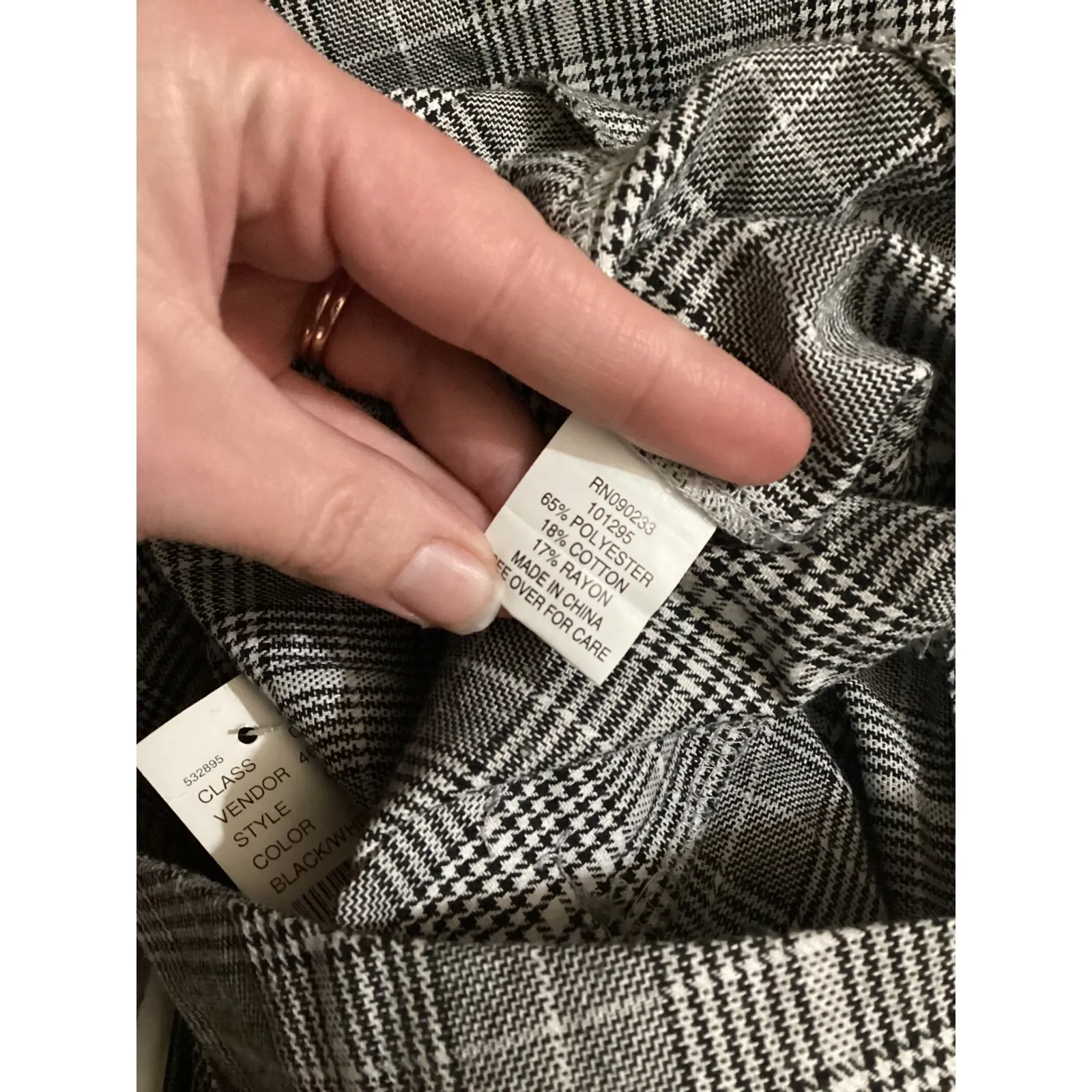 Kendall & Kylie Plaid Belted High Waisted Trousers Black White Size S - Image 5