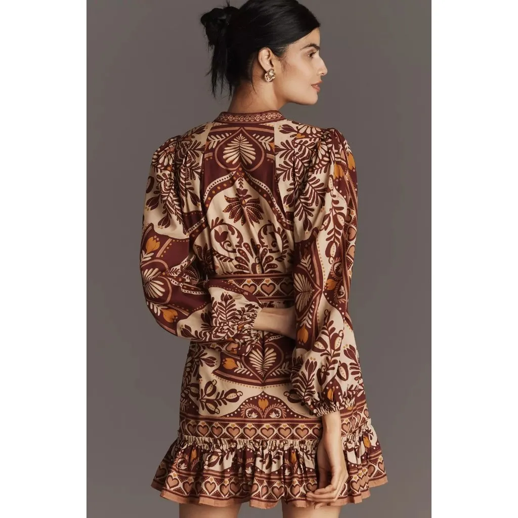 NWT Farm Rio x Anthropologie Long Puff Sleeve Belted Mini Swing Shirt Dress S - Image 9