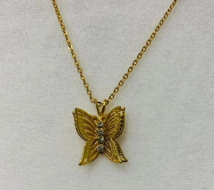 Gold Butterfly Necklace Pendant 17" Long - Image 2