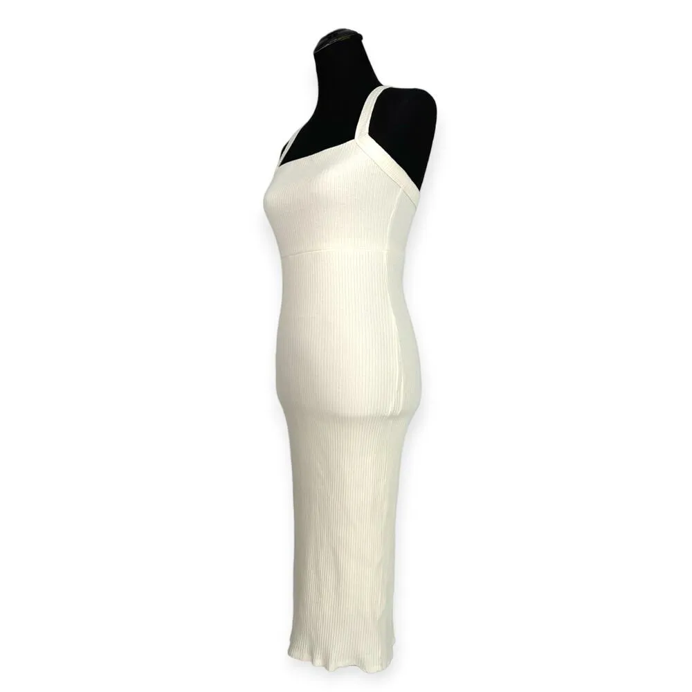 Good American | Size 1 | Ivory Ribbed Knit 90's Bodycon Midi Tank Dress - Image 5