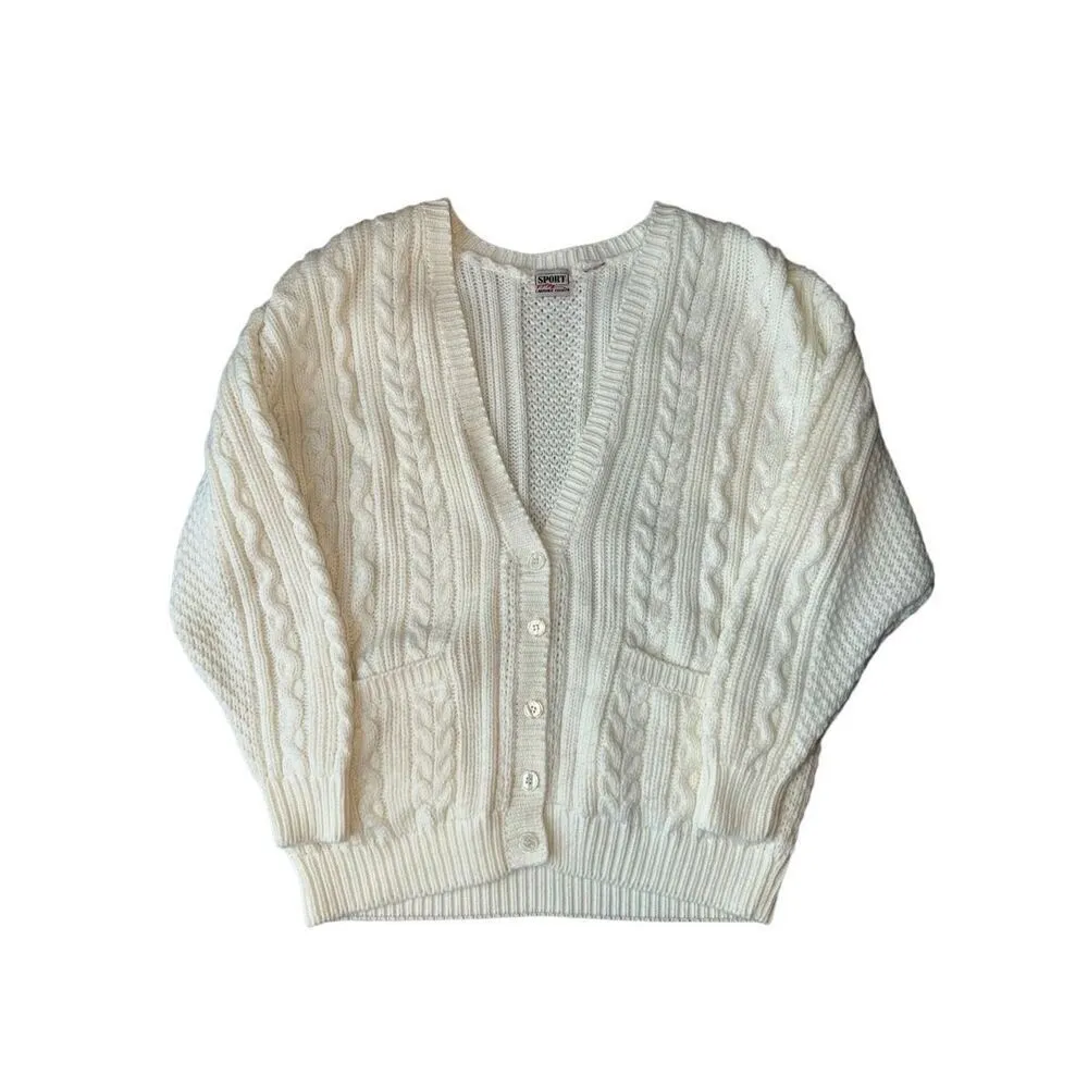 Vintage Carriage Court Sport White Chunky Oversized Cable Knit V - Image 4