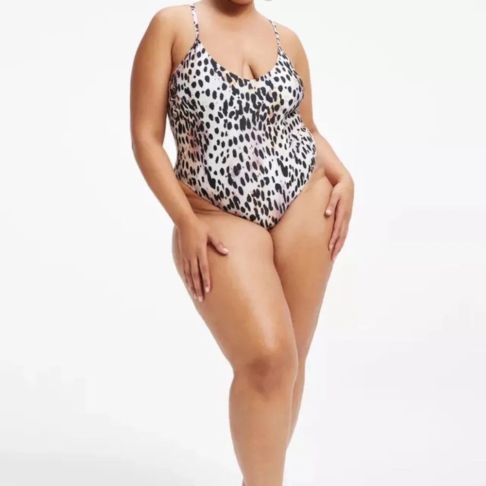GOOD AMERICAN Leopard Print One Piece Swimsuit Satin‎ High Cut Leg Size 4X 4XL 7 - Image 3