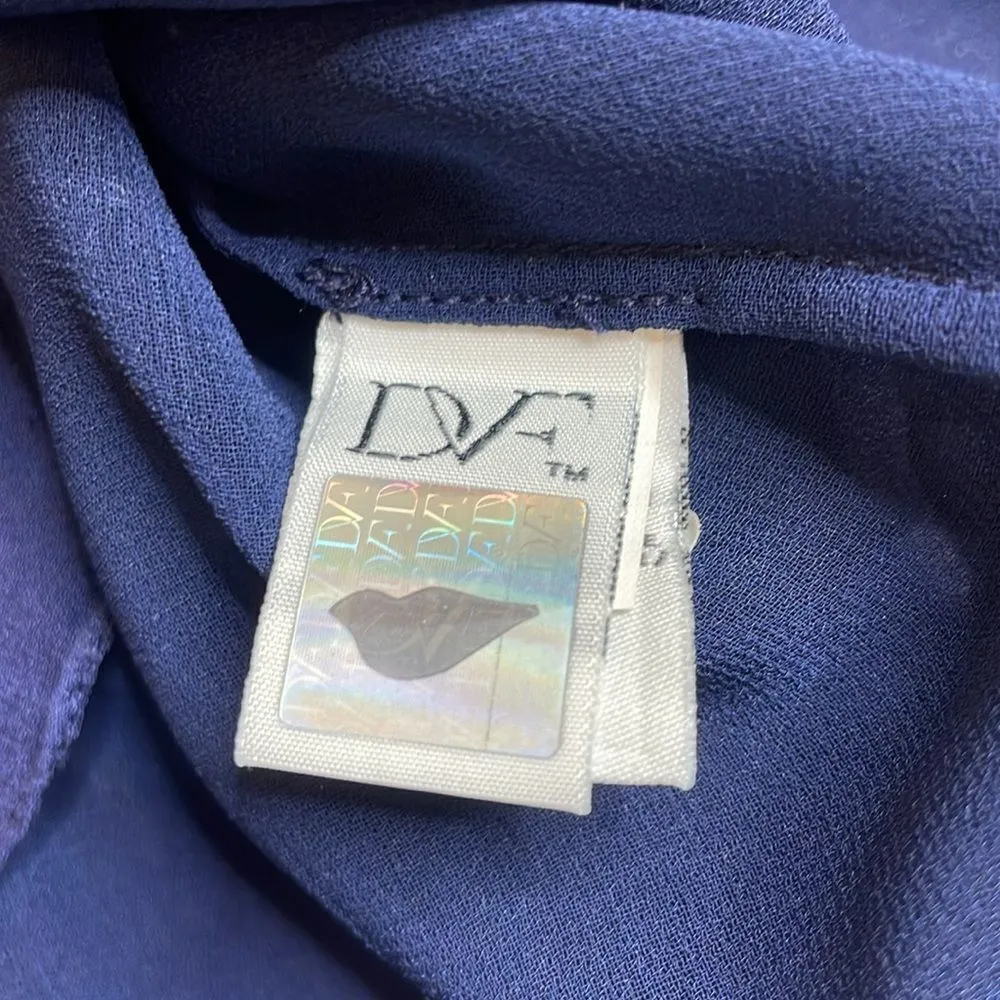 Diane Von Furstenburg Blue Sheer Silk Button Down Blouse size 8 - Image 3