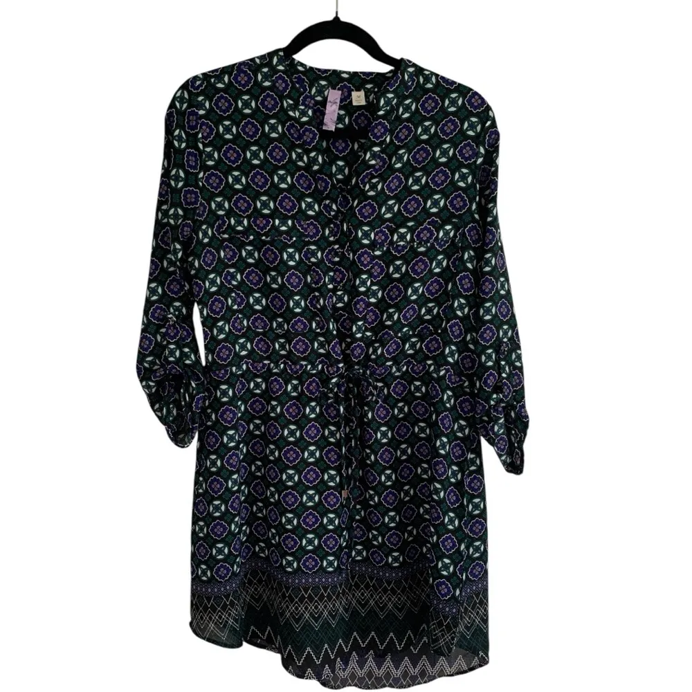 Francesca’s Collections Alya Long Sleeve Dress Asymmetrical Hem Tie Waist Purple Size M - Image 2