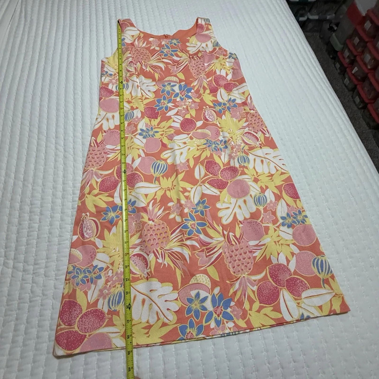 Talbots Tropical Fruit Floral Sheath Dress Sz 12 Orange Coral Pink & Yellow NWT - Image 3