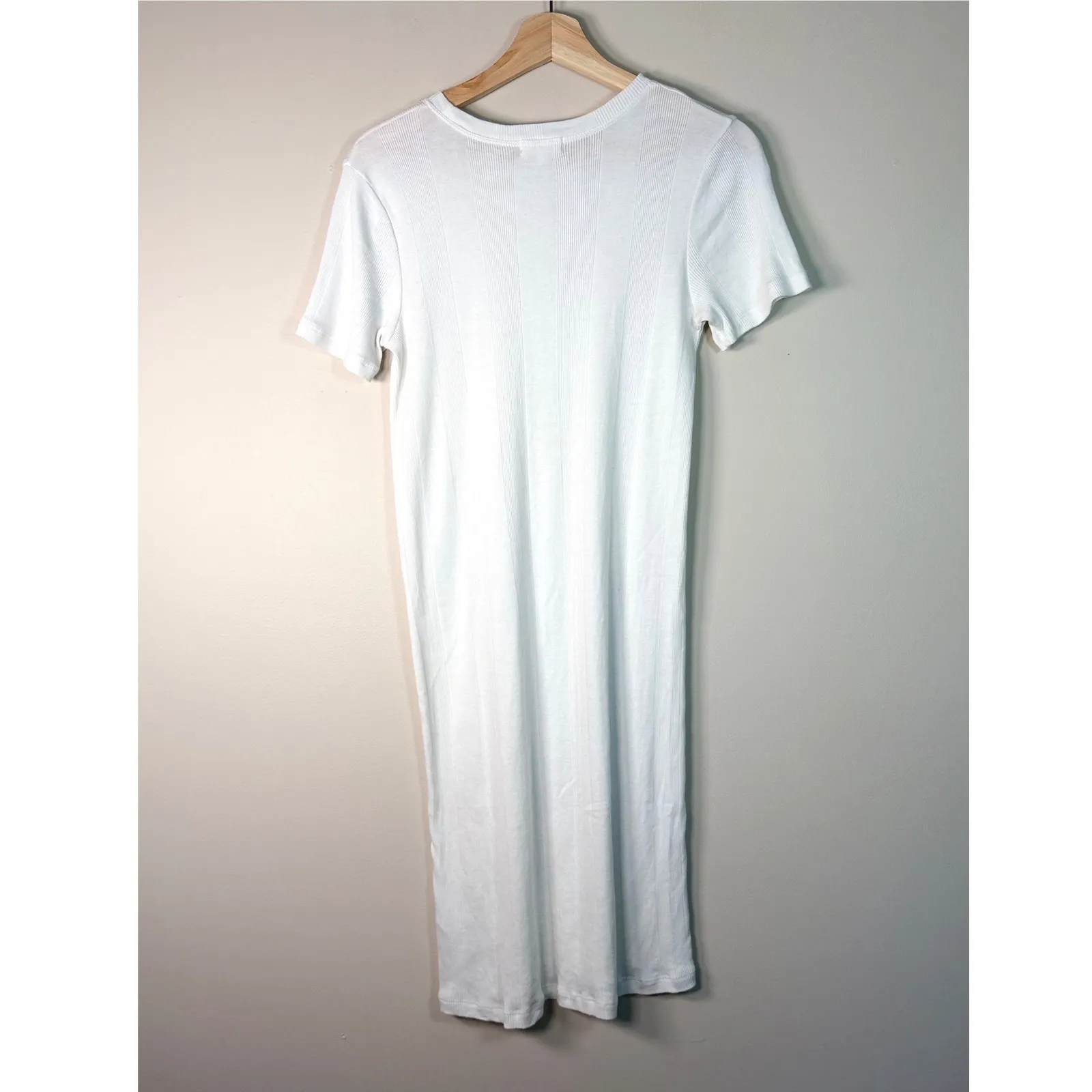 GOLDIE LEWINTER Pima Cotton Ribbed Knit Midi Dress White Short Sleeve Size S - Image 4