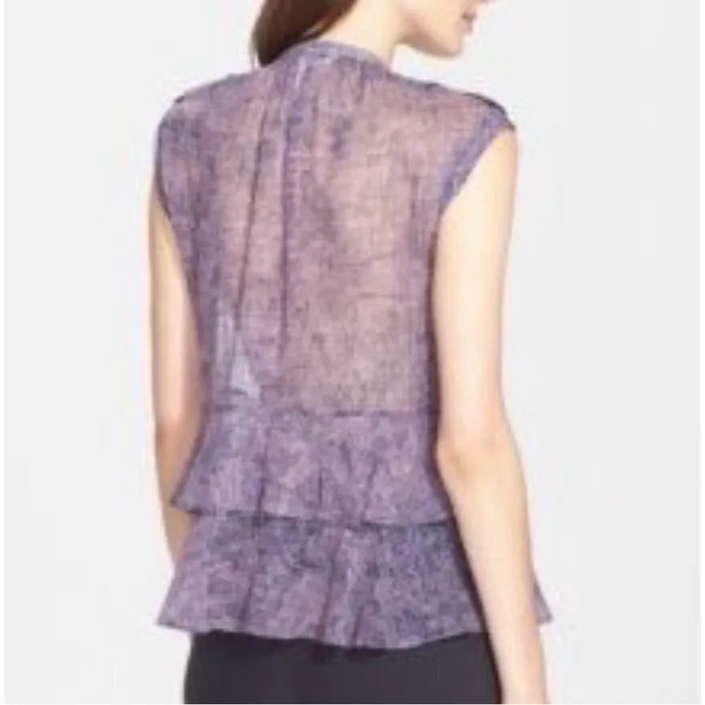 Rebecca Taylor Static Ruffle Hem Silk Sleeveless Top Size 8 Purple Chic Peplum - Image 2