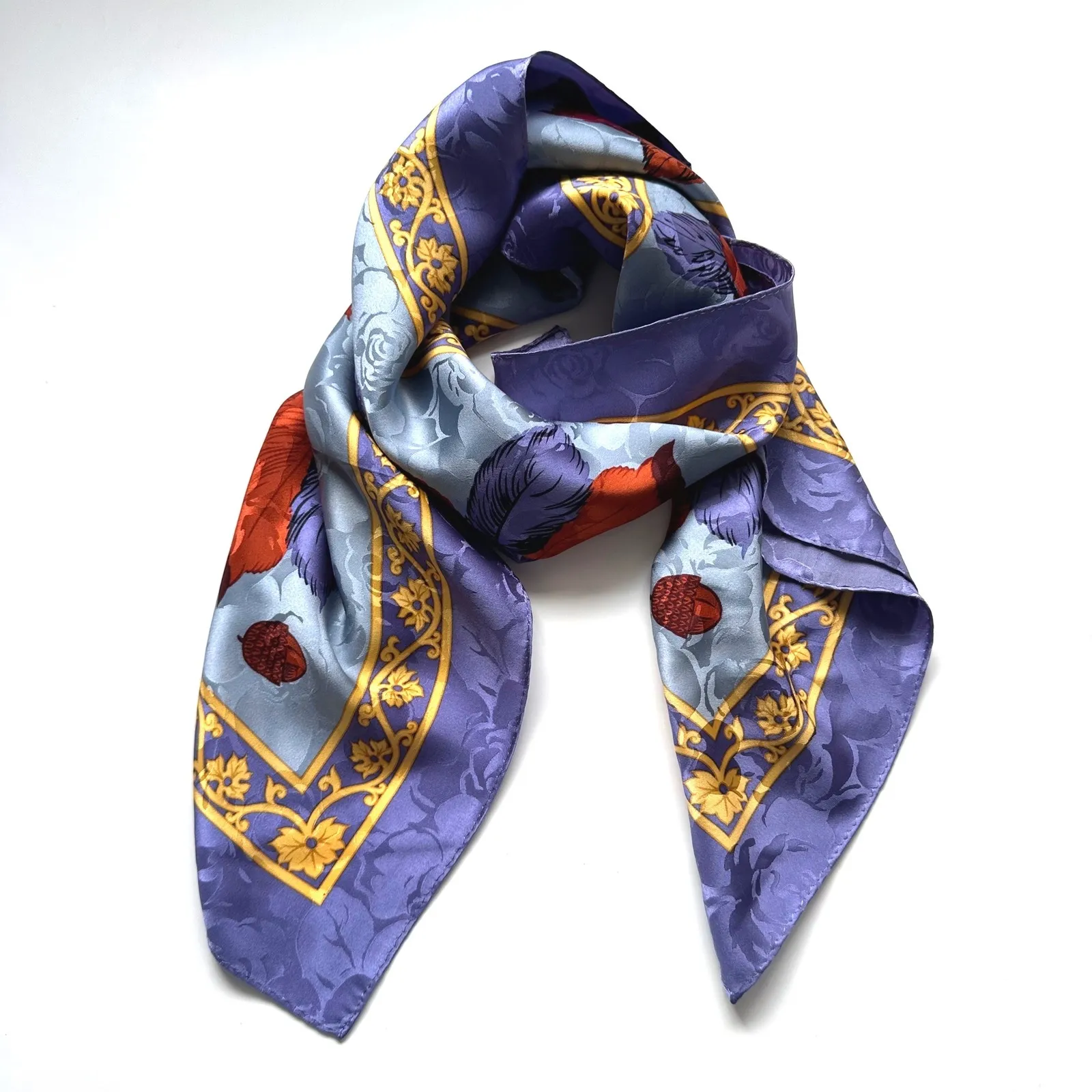 R. Zanghellini Silk Hand Made Floral Fall Autumn Leaves Scarf Blue Purple - Image 11