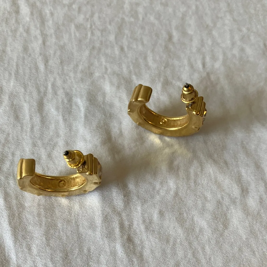 Swarovski: Clear & Black Swarovski Crystal Gold Tone Hoop Earrings - Image 8