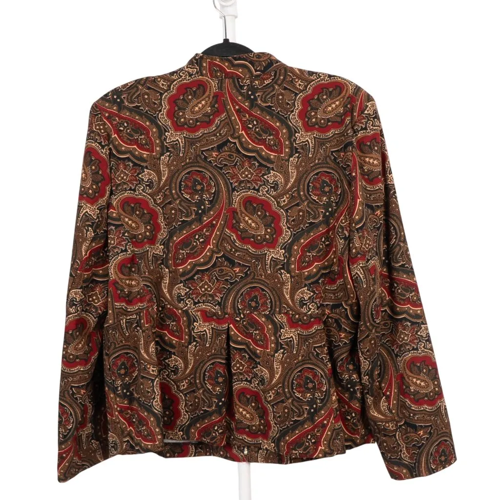 Paisley Jacket XL Womens Brown Red Green Napped Full Zip Classic Shoulder Pad - Image 5