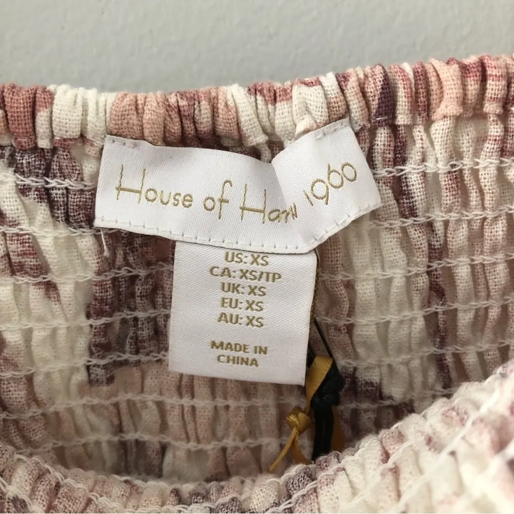 House of Harlow 1960 Linen Smocked Leaf Print Dress NEW - Image 6