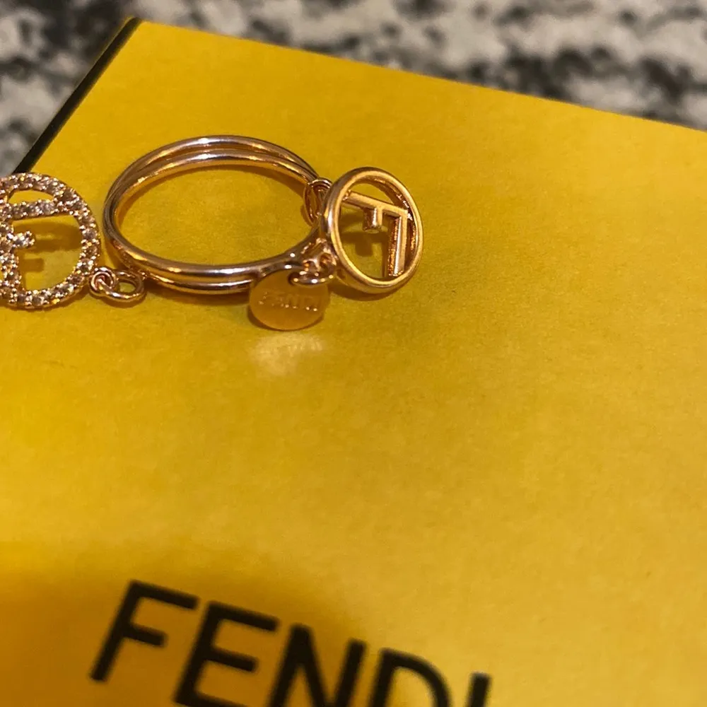Fendi F is Fendi Double Charm ring Metal and Crystal- Rose Gold size M - Image 3