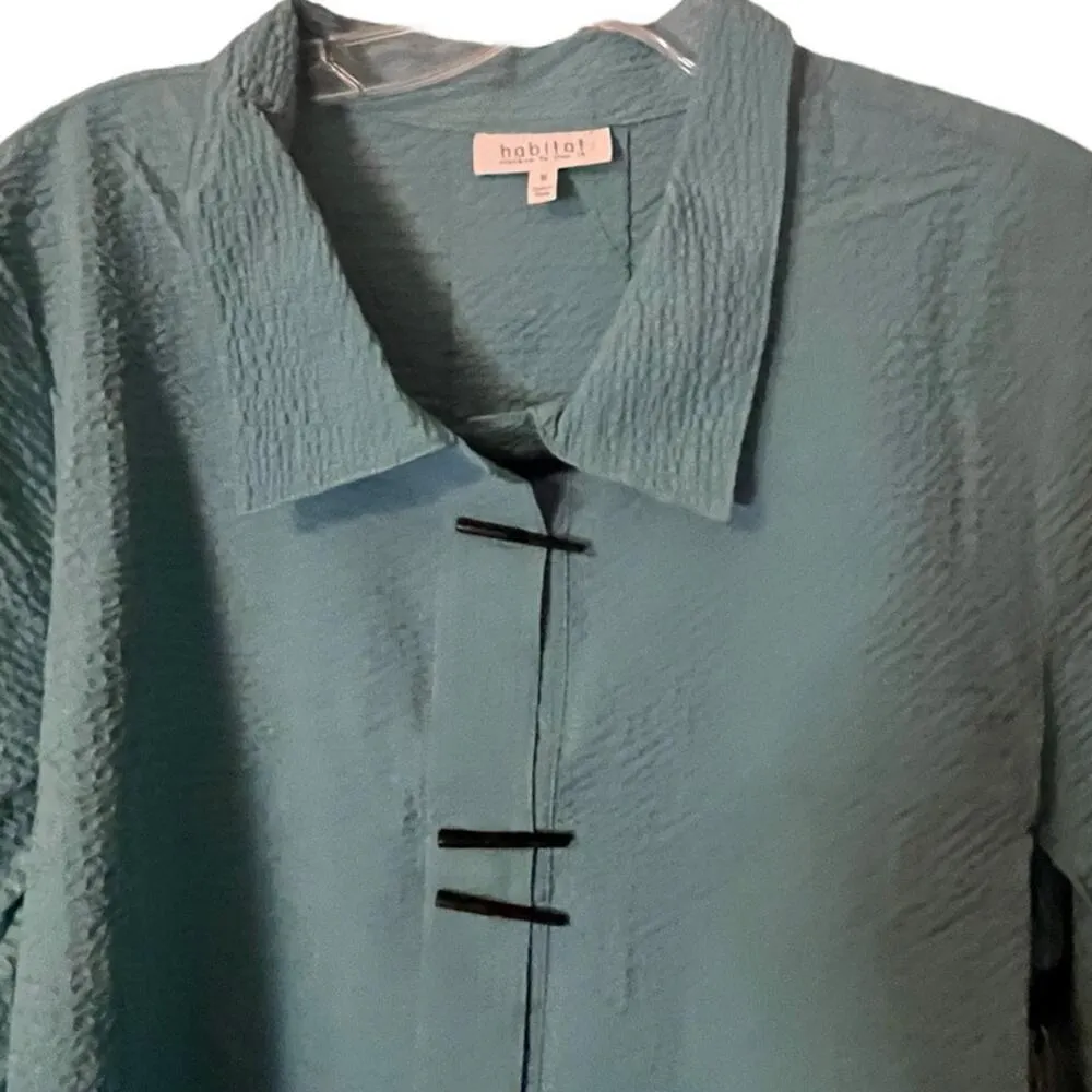 Habitat Top Medium Sea Glass Chopstick Button Up Collared Rayon Polyester sz m - Image 4