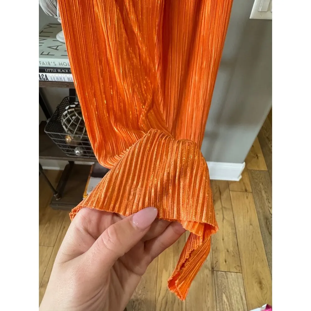 SABINA MUSAYEV Ross Plisse Pleated Wide Leg Pants Orange Womens Size Small - Image 10