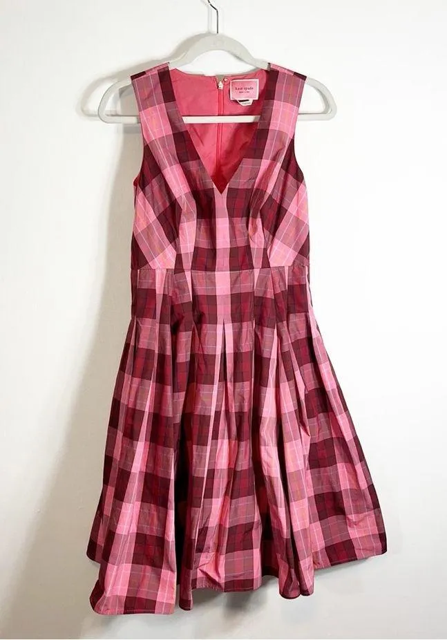 Kate Spade Greenhouse Plaid Taffeta Midi Dress Pink Sleeveless Size 4 - Image 7